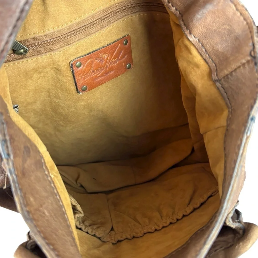 Patricia Nash Genuine Leather Designer Satchel Handbag Brown Studded Buckle